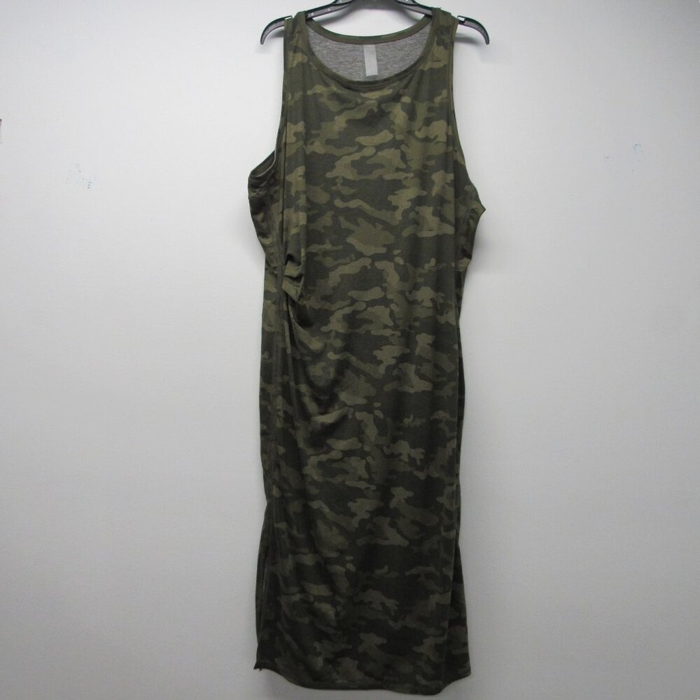 ZUDA Z-Cool Green Camo Printed Ruched Midi Activewear Dress Plus sz 2X 💰